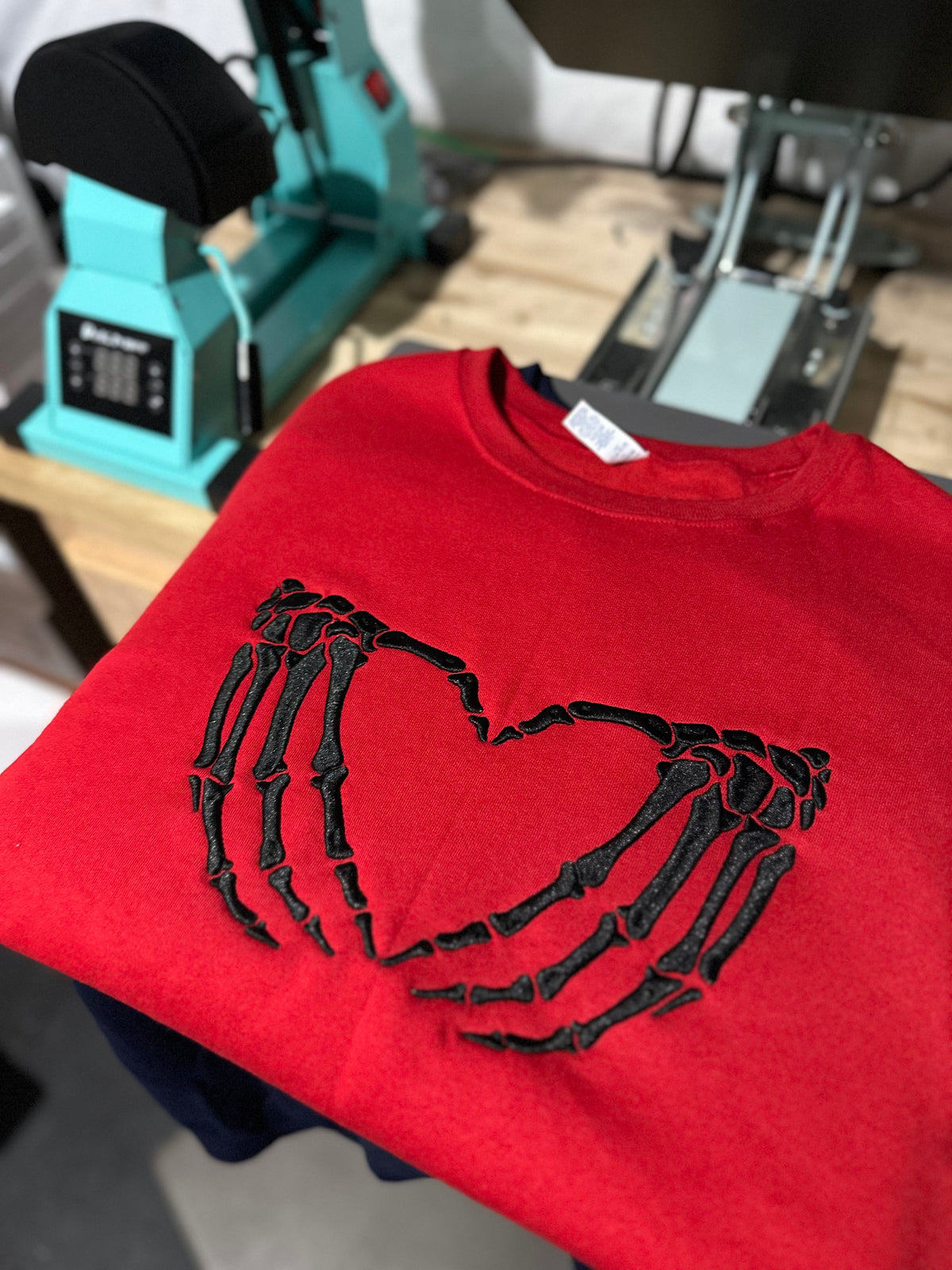 3D Puff Skelli Heart Hands | Puff Embroidery