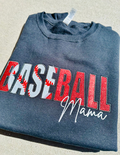 Baseball Mama | Glitter Applique Embroidery | Custom