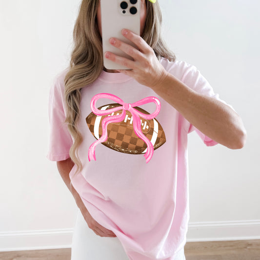 Pink Bow Checkered Football | Printed
